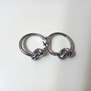 Celtic Knotted Huggie Hoop Earrings Silver Tone